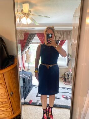 Anne Klein Navy Dress with Gold Zip Pull